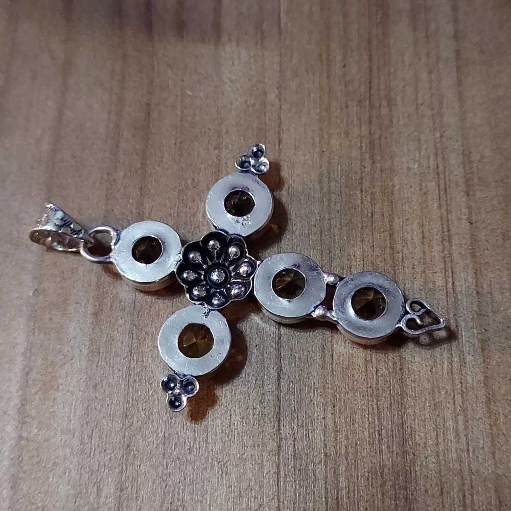 CITRINE Sterling Silver Cross Pendant